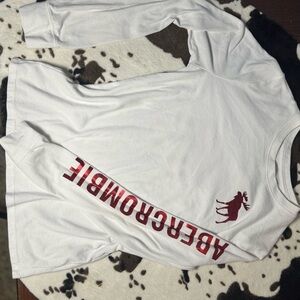 Abercrombie & Fitch White and Red Long Sleeve Tee